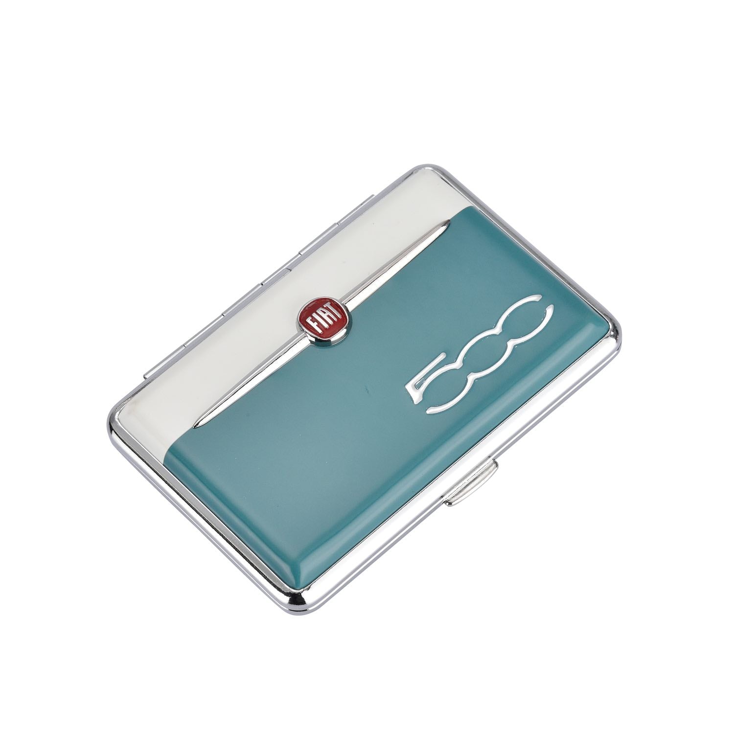 Zigarettenetui FIAT 500 für 12 Zigaretten in schräger Ansicht (blau)