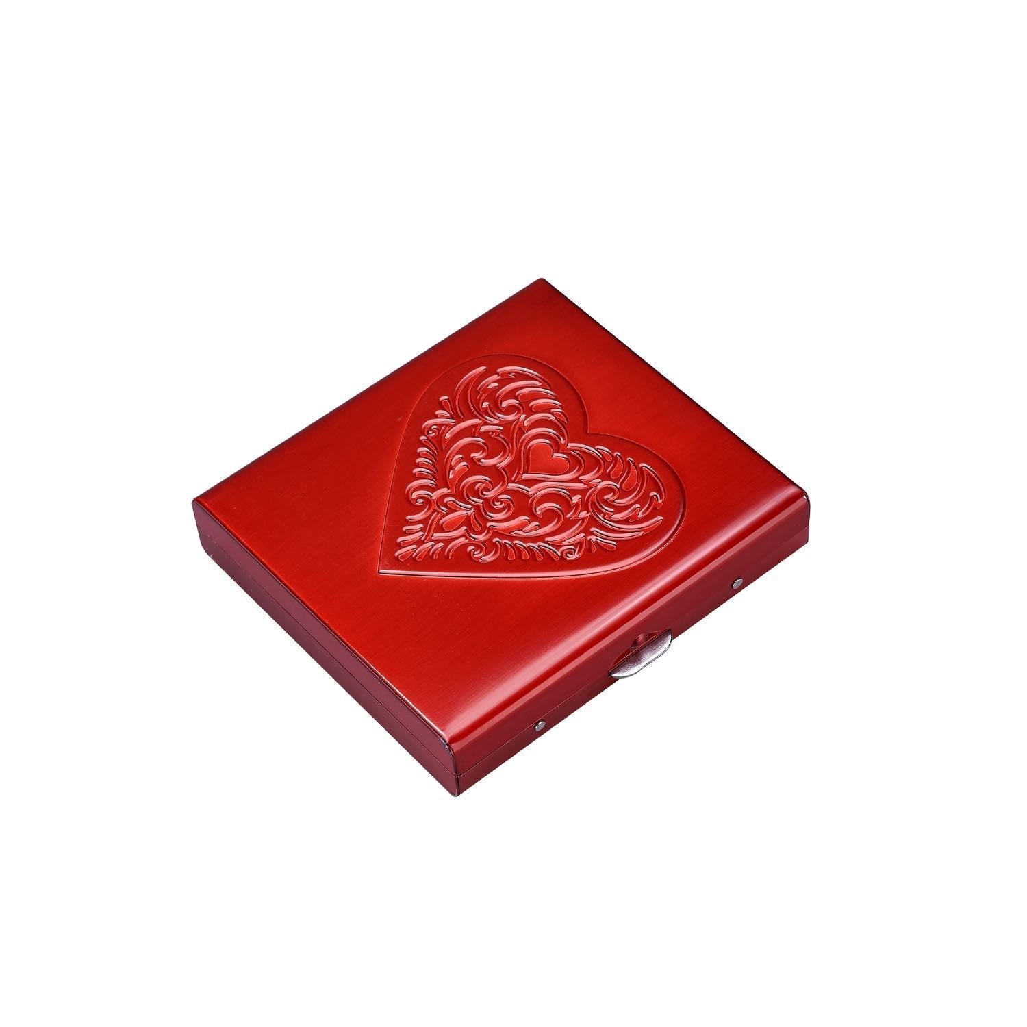 Rotes 20er Zigarettenetui Heart aus Metall, Vorderseite