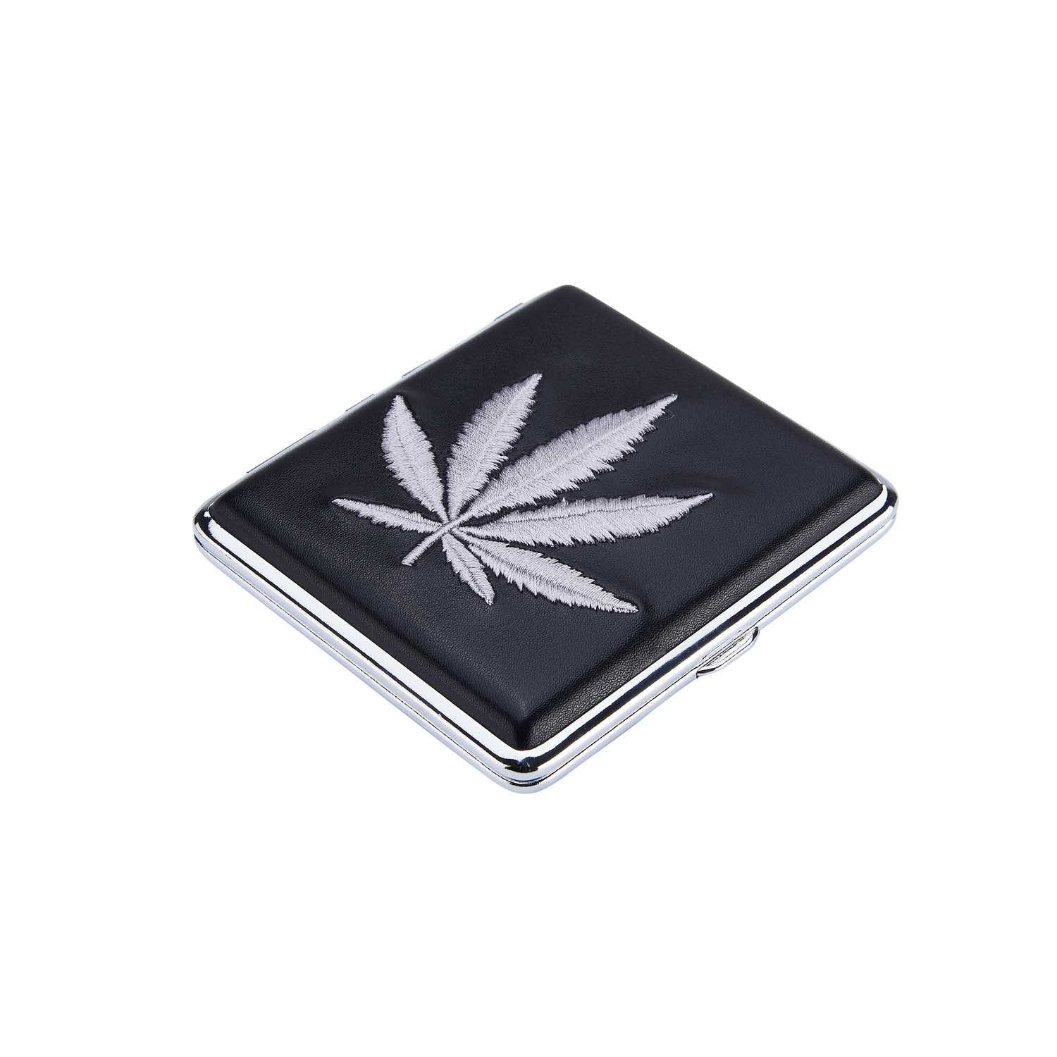 Seitenansicht Hemp Leaf Zigarettenetui 20er mit Kunstleder