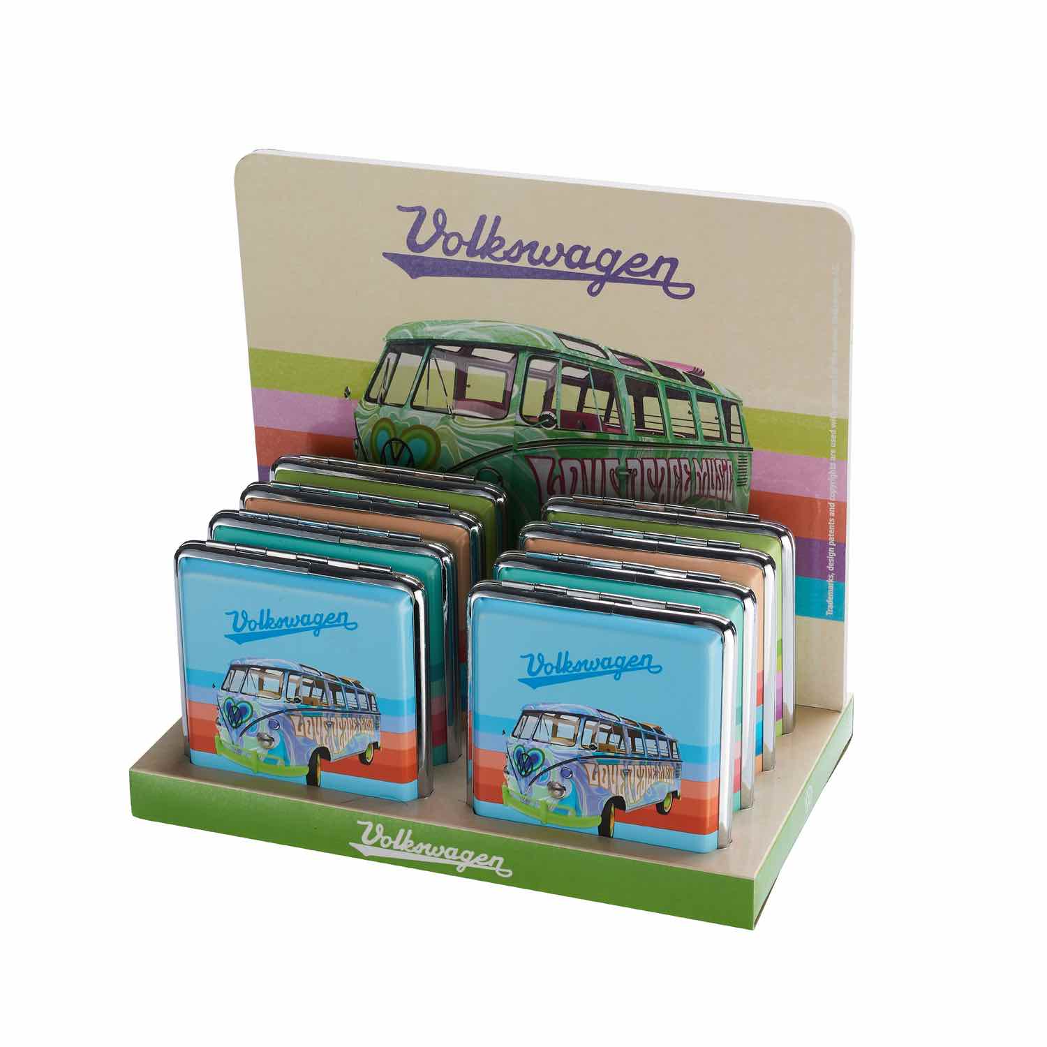 Display mit 8 VW Bulli Zigarettenetuis für 20 Zigaretten