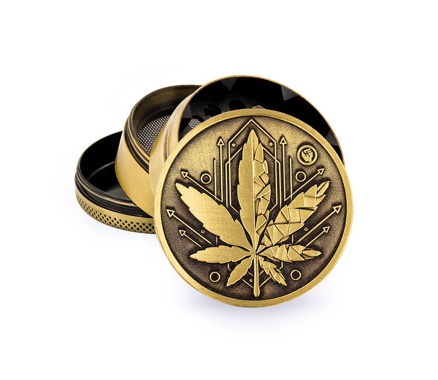 FireFlow Metall-Grinder «Geometrical Leaf» Gold 5 cm 4-teilig (4 Stk.)