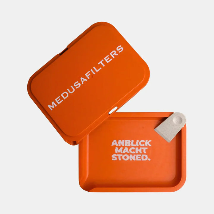 MedusaFilters Hemp Tray Sunset mit Deckel und Scraper, aufgeklappt