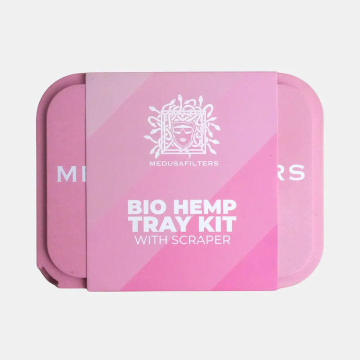MedusaFilters Bio Hemp Tray Kit Verpackung in Rosa mit Banderole und Medusa Logo