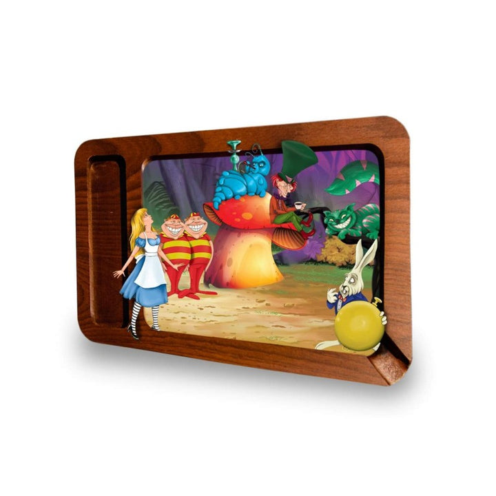 V Syndicate 3D Wood Rolling Tray aus Holz mit Alice im Wunderland Pilz-Motiv
