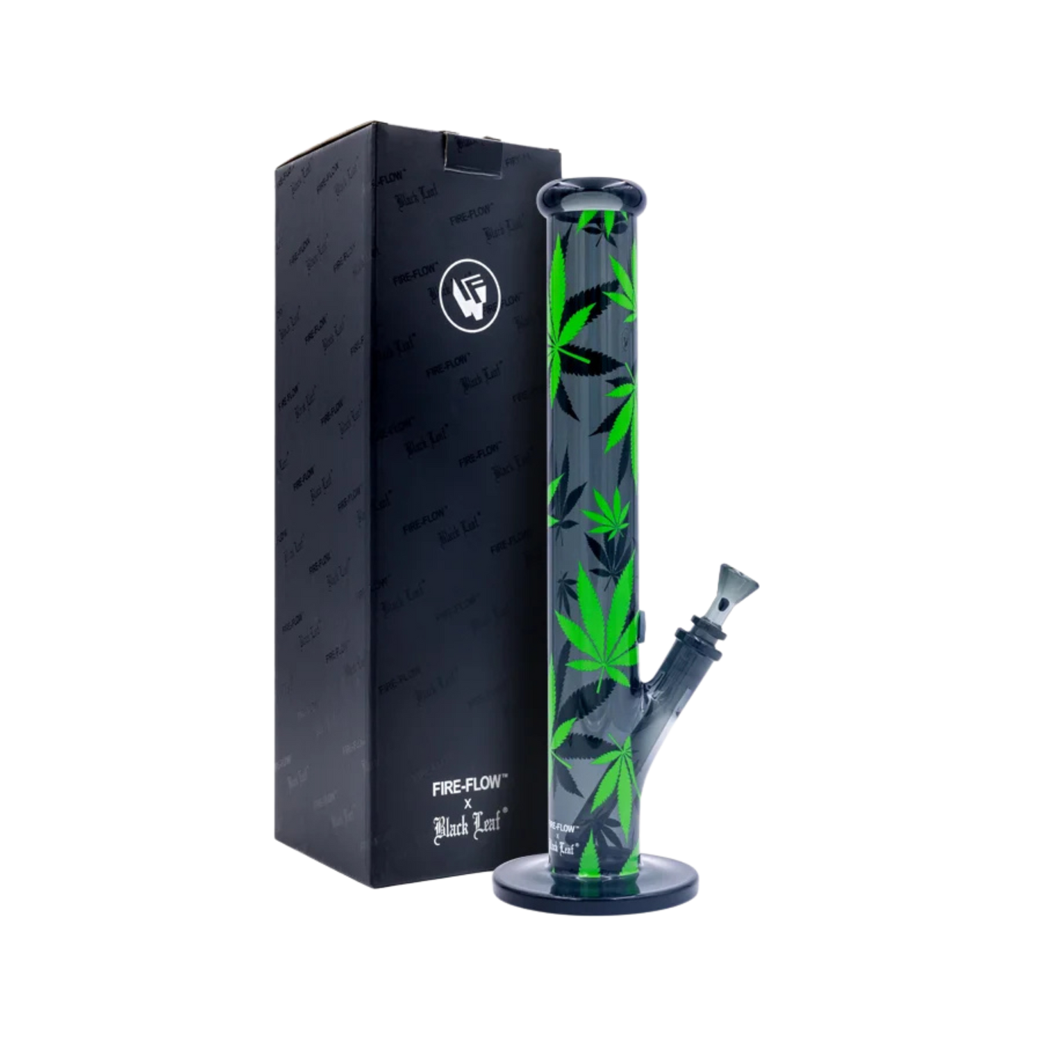 FIRE-FLOW x Black Leaf - Bong en verre - Feuilles vertes - 51 mm - 40 cm