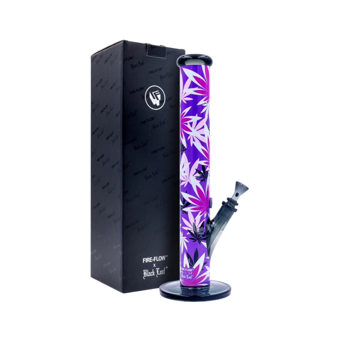 FIRE-FLOW x Black Leaf - Bong in vetro - Foglie rosa - 51 mm - 40 cm