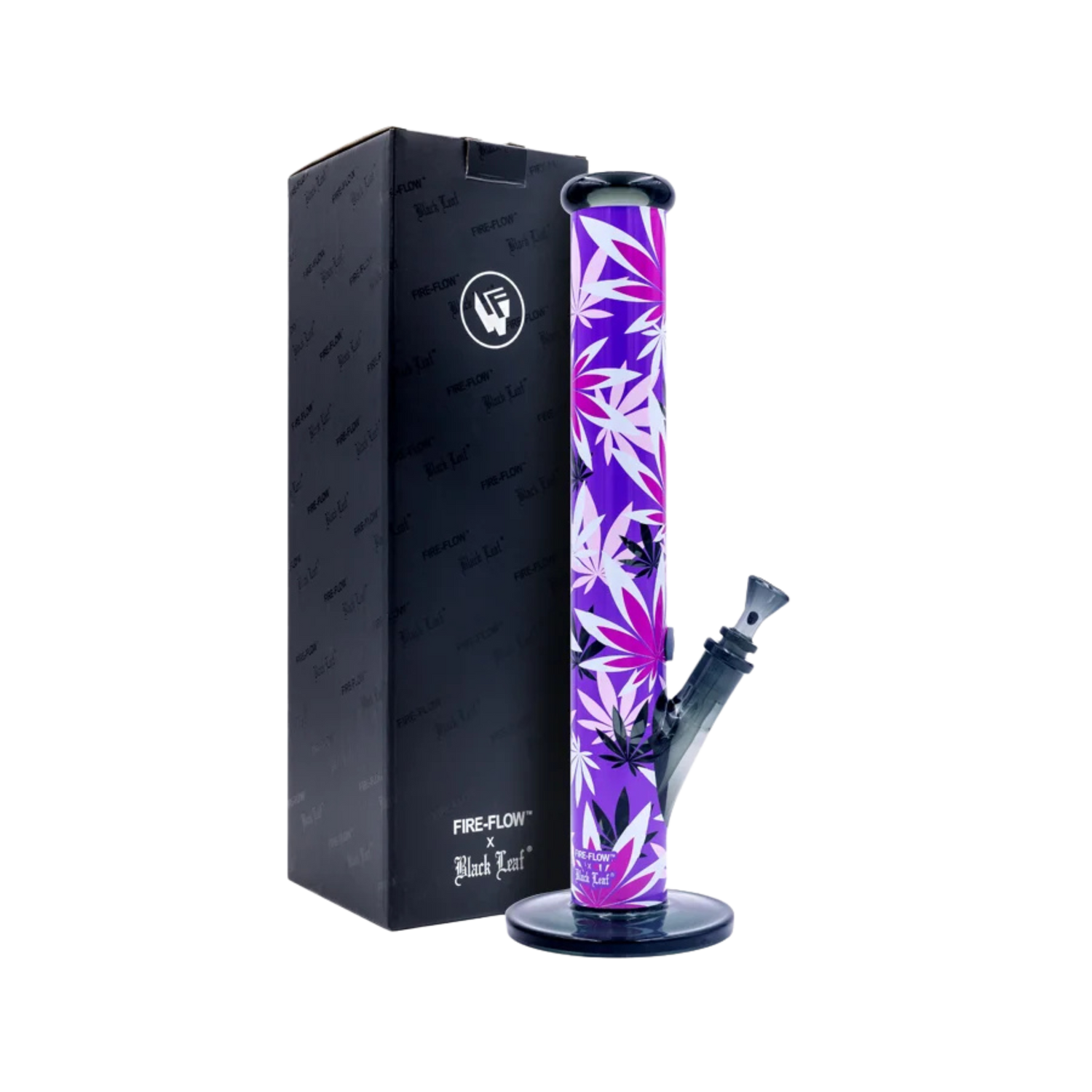 FIRE-FLOW x Black Leaf - Glas Bong - Pink Leaves - 51mm - 40cm