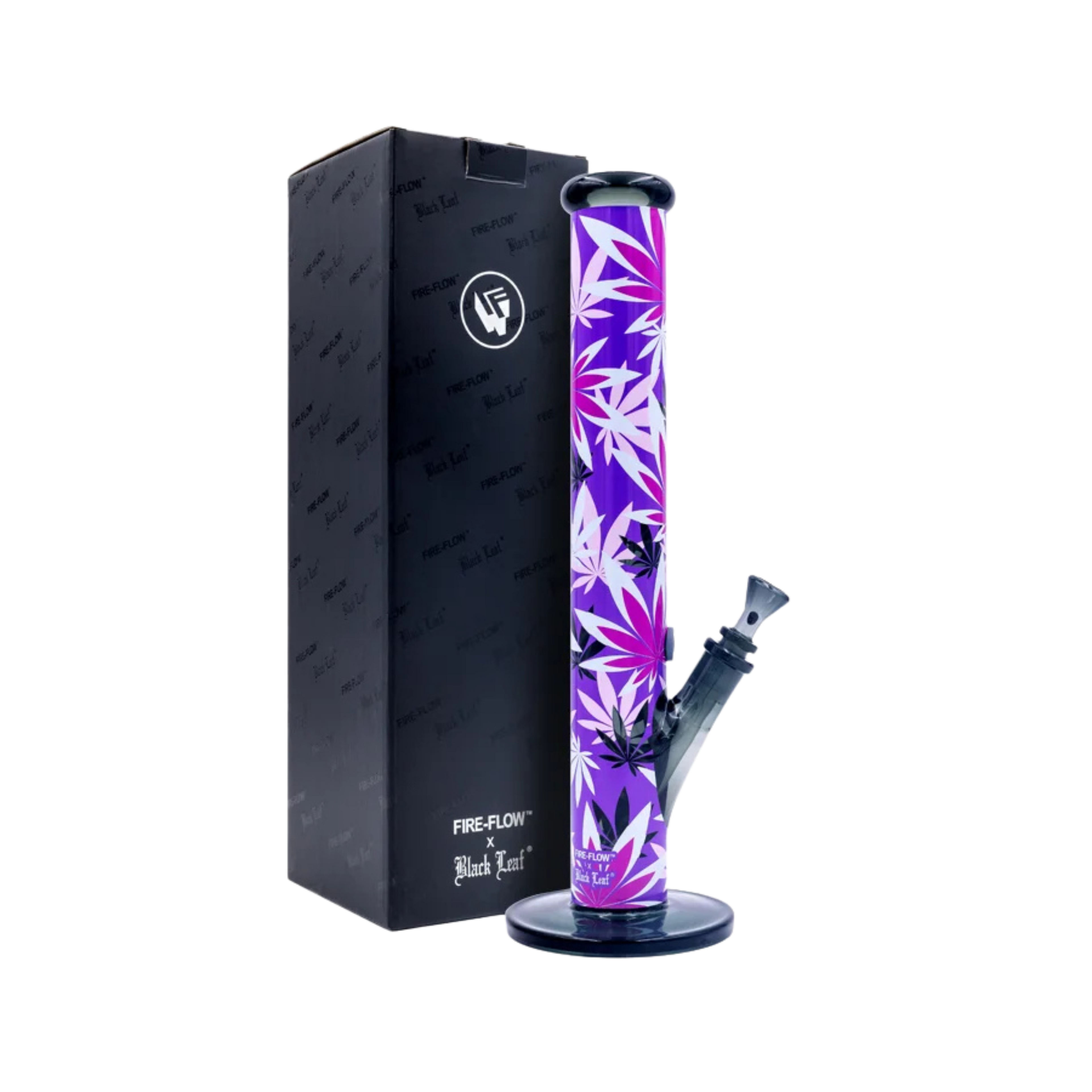 FIRE-FLOW x Black Leaf - Glas Bong - Pink Leaves - 51mm - 40cm
