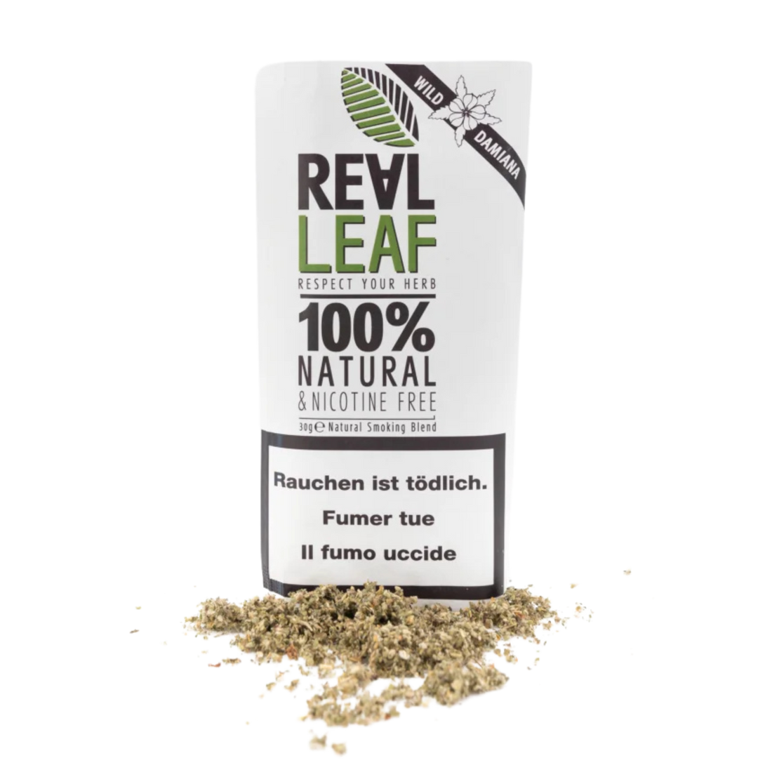 Real Leaf - sostituto del tabacco senza nicotina - 30 g - Damiana