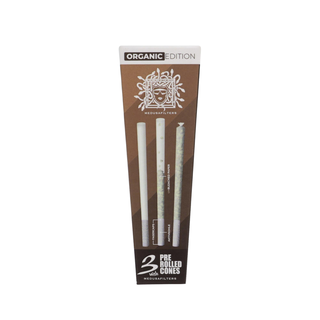 MedusaFilters - Coni prerollati NON SBIANCATI con Filtri ORGANICI - Scatola - 3 Pezzi