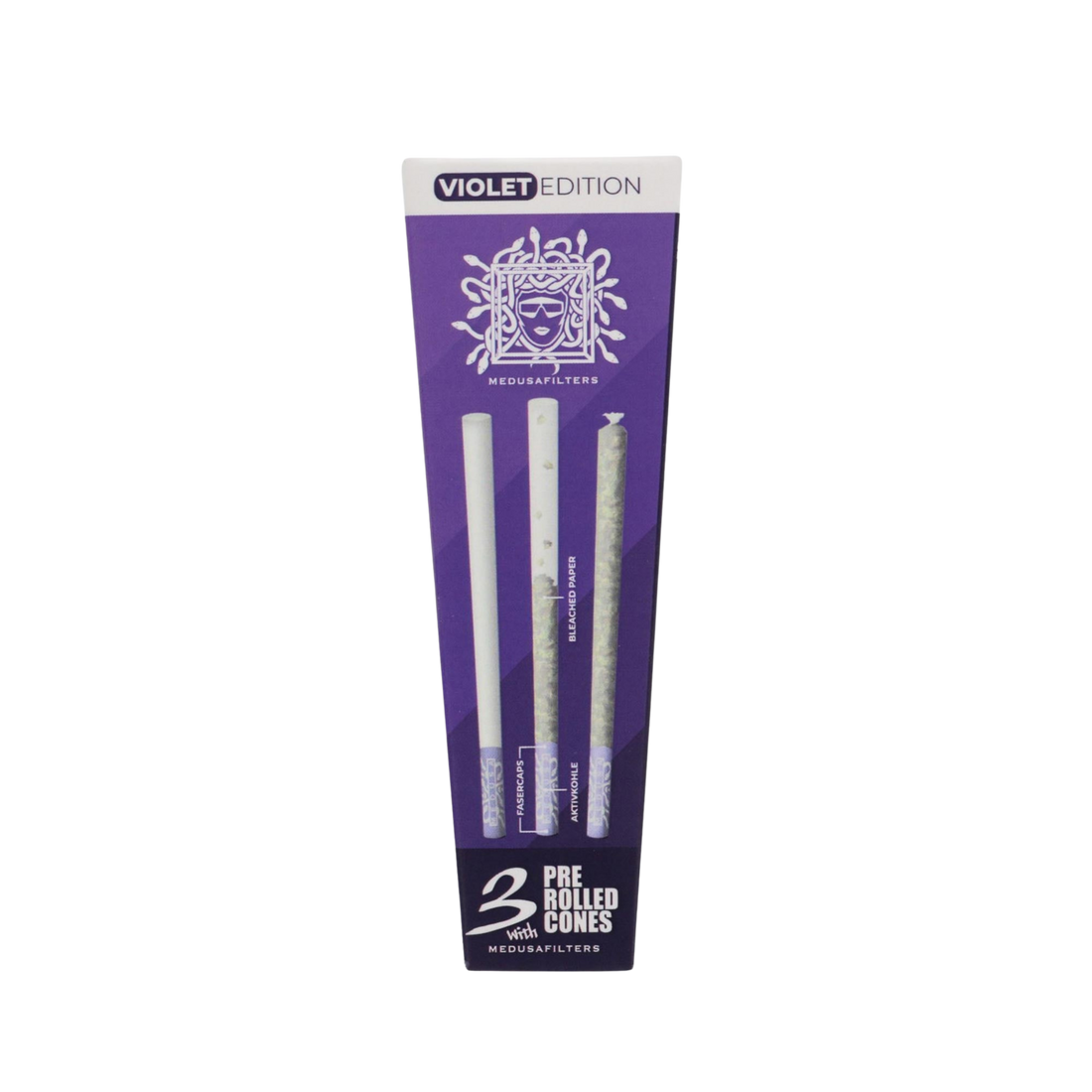 MedusaFilters - Coni Pre-Rollati SBIANCATI con Filtri VIOLA - Scatola - 3 Pezzi