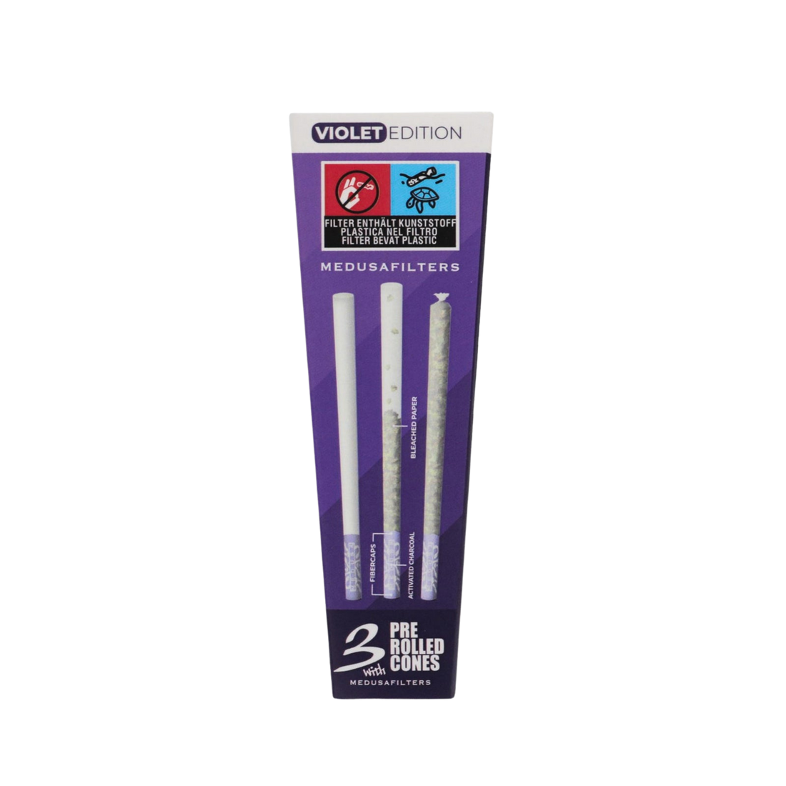MedusaFilters - Coni Pre-Rollati SBIANCATI con Filtri VIOLA - Scatola - 3 Pezzi