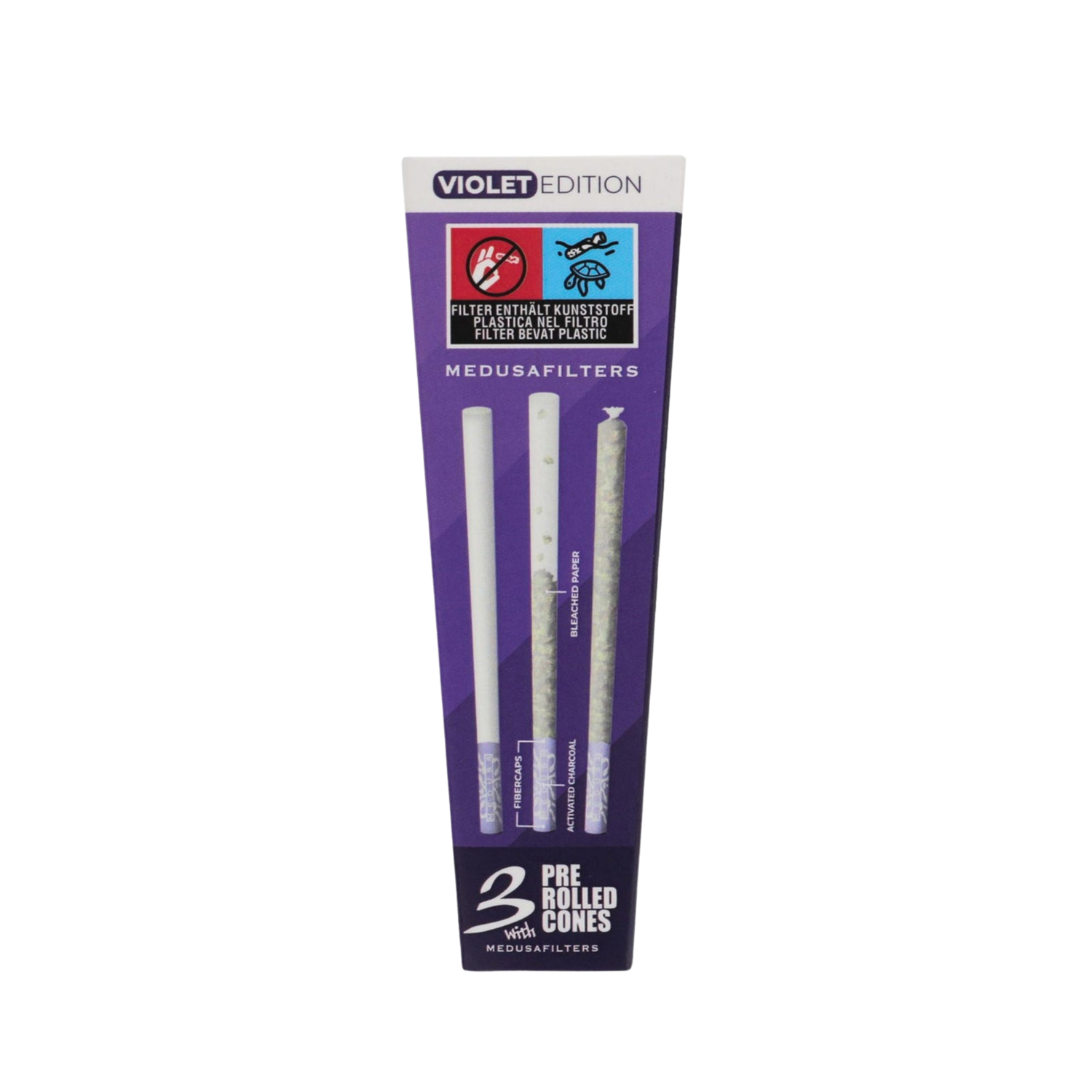 MedusaFilters - Pre-Rolled Cones BLEACHED mit VIOLET Filtern - Box - 3 Stück