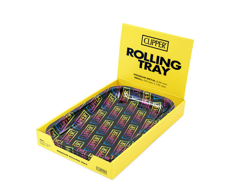 FireFlow Rolling Tray Clipper Logo Rainbow im gelben Clipper Display-Karton