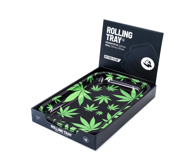 Mischschale mit grünem Hanfblatt-Muster in FireFlow Rolling Tray Verkaufsbox