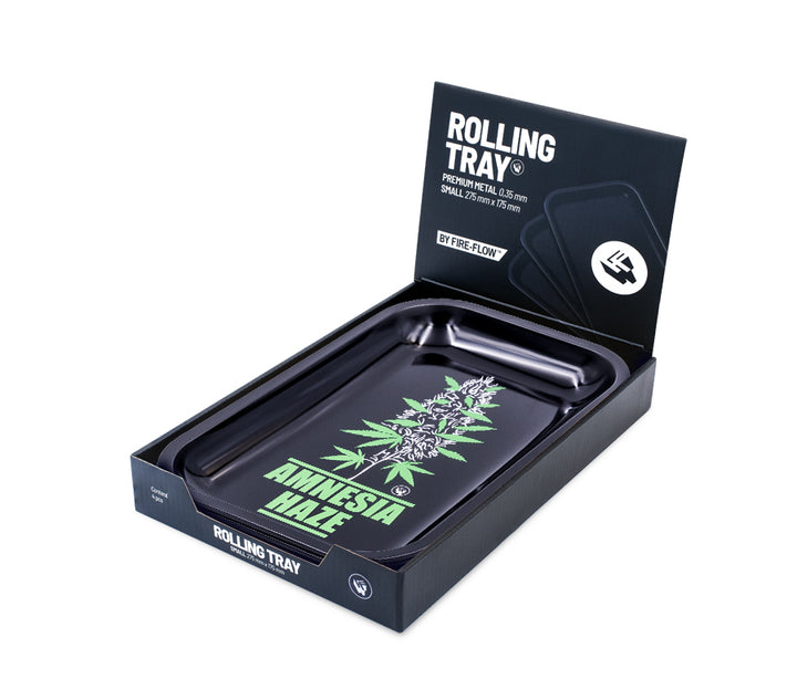 FireFlow Rolling Tray Amnesia Haze schräg im Display-Karton präsentiert