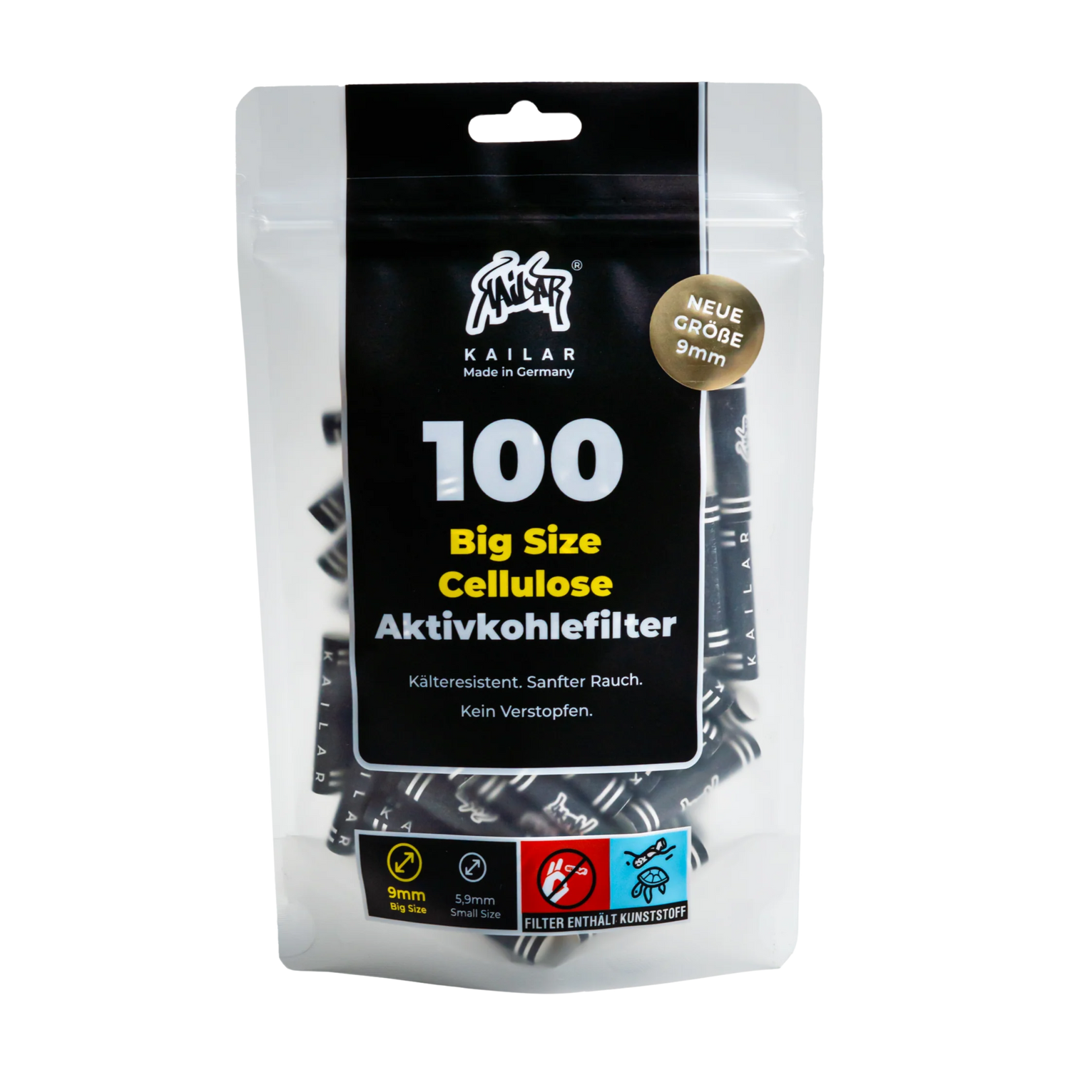 Kailar - BIG Size (9mm) Cellulose Aktivkohlefilter - 100 Stück - Black