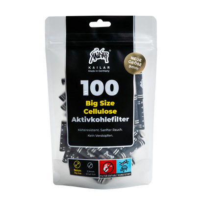 Kailar - BIG Size (9mm) Cellulose Aktivkohlefilter - 100 Stück - Black