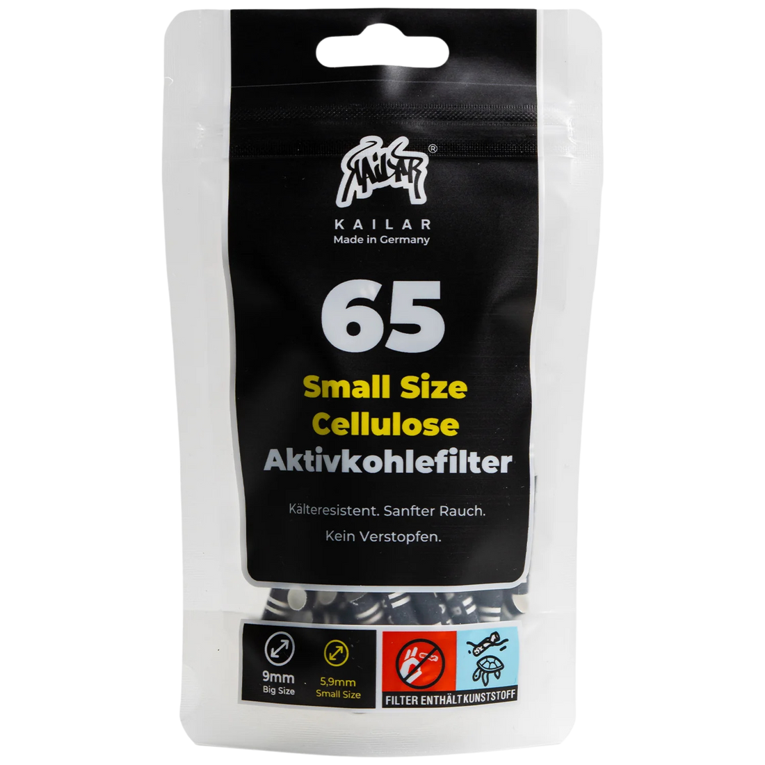 Kailar - 65 Filtri Slim in Carbone Attivo in Cellulosa - Nero