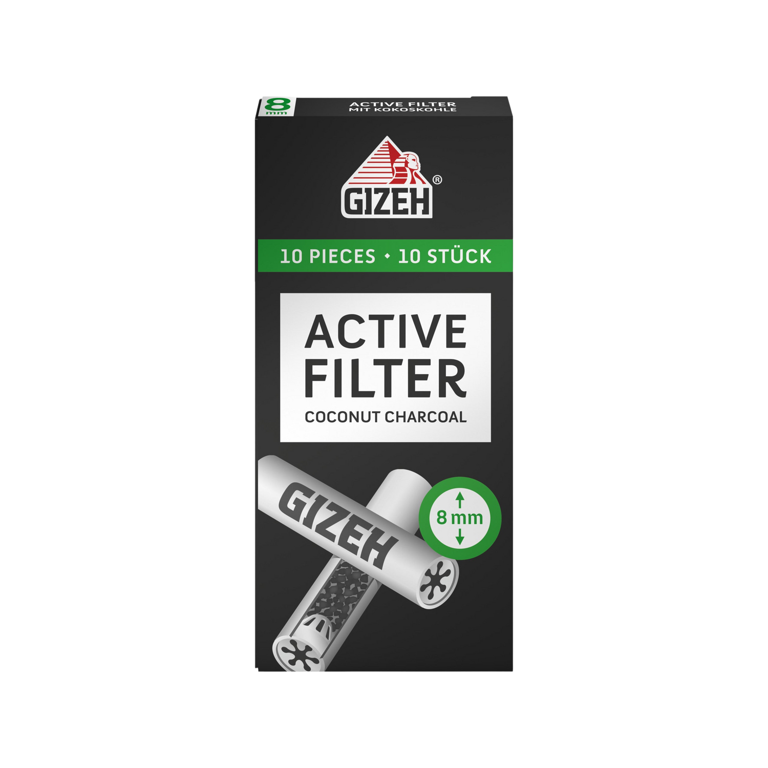 GIZEH - Active Filter 8mm - Black - Box 10 Stück