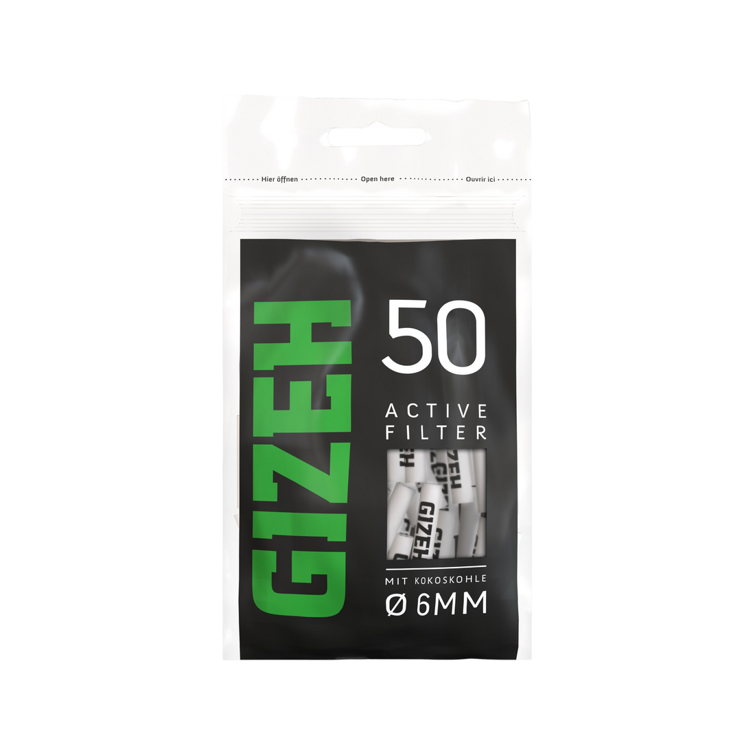 GIZEH - Active Filter 8mm - Black - Bag - 50 Stück