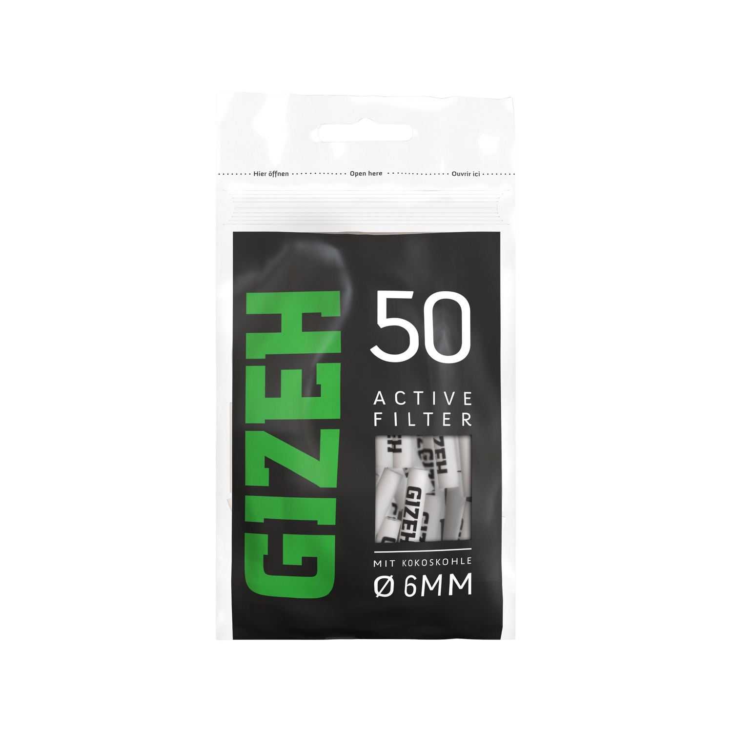 GIZEH - Active Filter 8mm - Black - Bag - 50 Stück