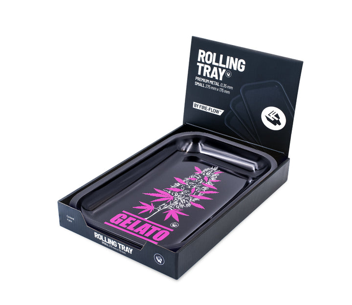 Gelato Mischschale in geöffneter schwarzer FireFlow Rolling Tray Displaybox