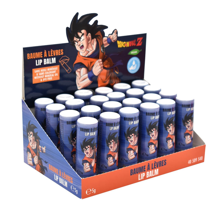 Take Care Display mit 24 Dragon Ball Z Lippenbalsam Stiften und Son Goku Aufsteller