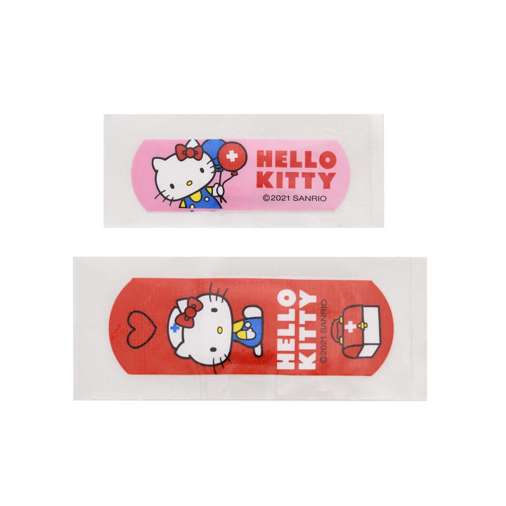 Zwei einzeln verpackte Hello Kitty Pflaster in Rosa und Rot mit Sanrio Motiv