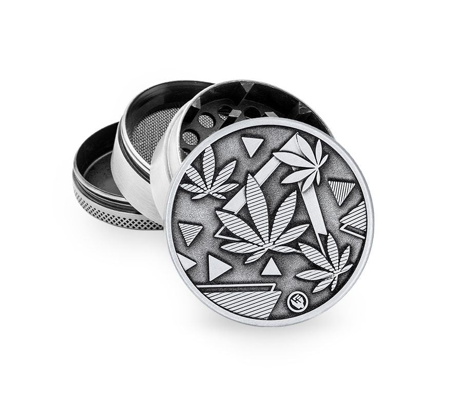 FireFlow Metall-Grinder «Leaves 37 2/4» Silver 5 cm 4-teilig (4 Stk.)