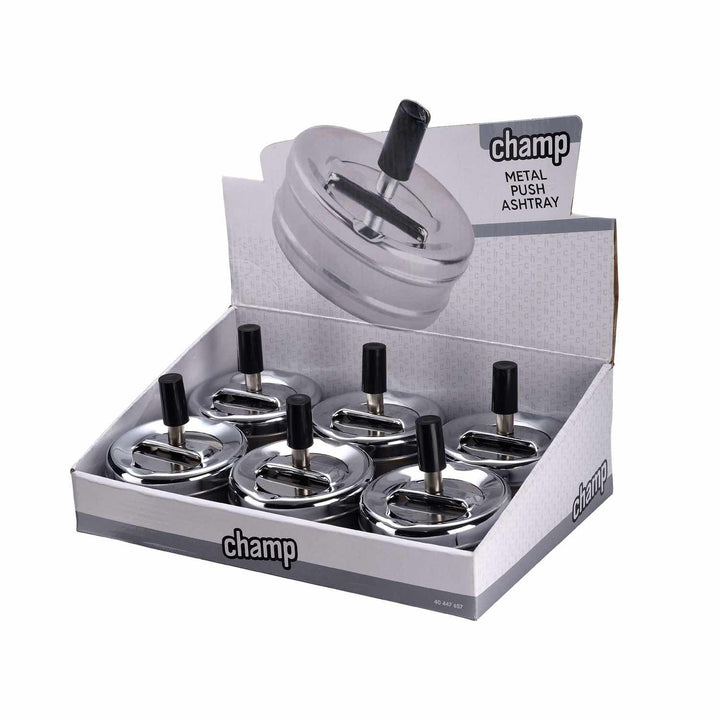 Champ Display mit 6 Aschenbechern aus Metall mit Drehmechanik in Chrom