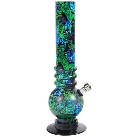 Acryl Bong Street Art Blue 26cm mit Comicmuster