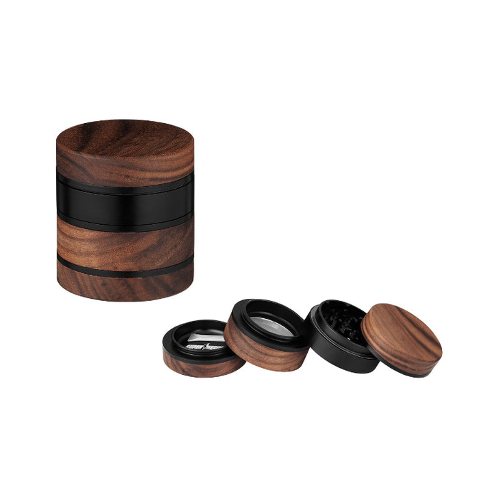 Super Heroes Alu-Grinder in Holz und Schwarz, 4-teilig, 60 mm