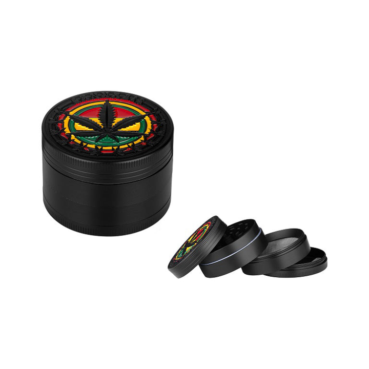 Dreamliner Alu-Grinder 4-teilig, 50 mm, Hanfblatt Rasta – Kräutermühle
