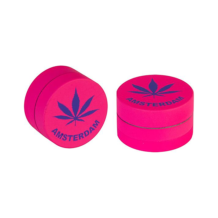 Alu-Grinder Pink mit Hanfblatt, 3-teilig, 40 mm – Kräutermühle