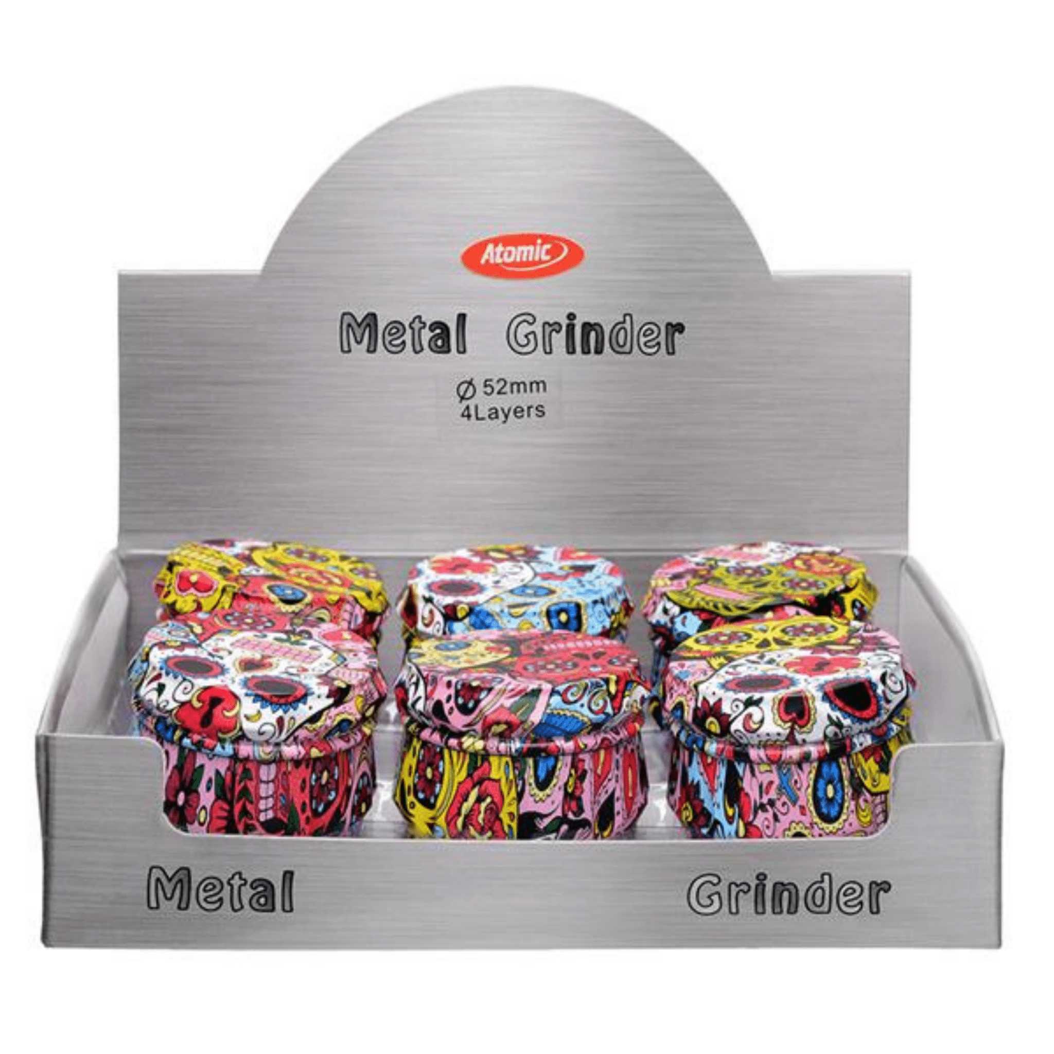 Display mit Alu Mexican Graffiti Grinder 50mm, ca. 6 Stück