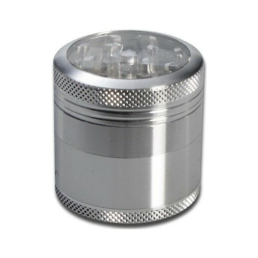 Alu-Grinder 4-teilig, 50 mm, Silber mit Sichtfenster – Kräutermühle