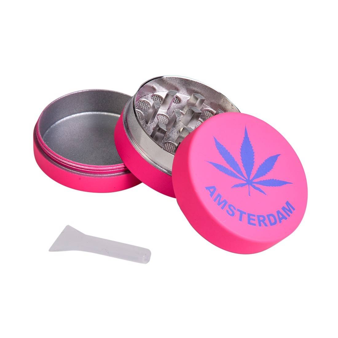 Offener Pink Hemp Leaf Grinder mit Diamantzähnen und Sieb