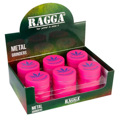 Display mit Alu Pink Hemp Leaf Grinder, ca. 12 Stück