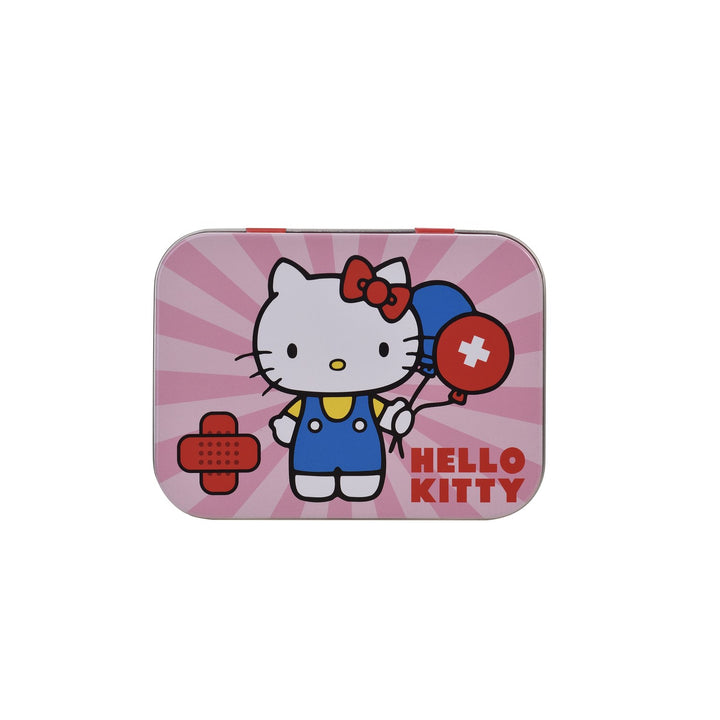 Rosa Hello Kitty Metalldose mit Ballon- und Pflaster-Motiv, Frontansicht