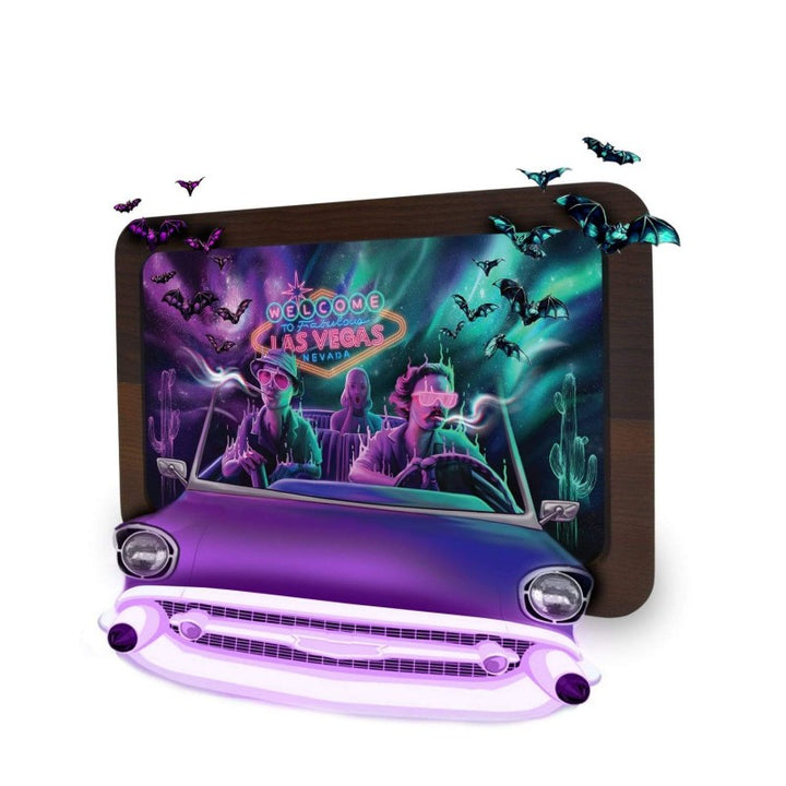 V Syndicate 3D Holz Rolling Tray Bat Country mit Las Vegas Motiv, Cabrio und Fledermäusen