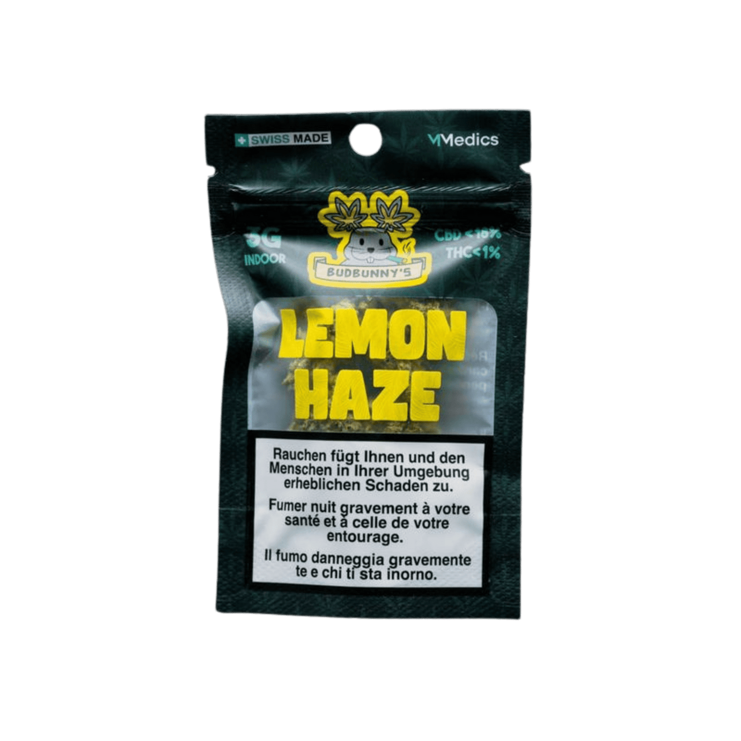 BudBunny Lemon Haze Indoor CBD Blüten 3g Packung