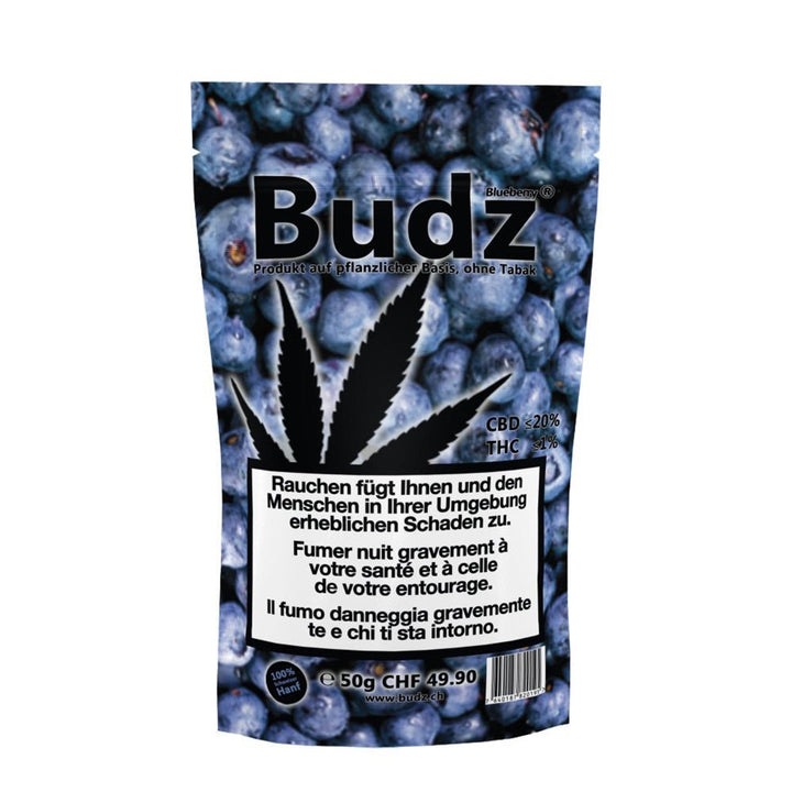 Budz Blueberry Outdoor CBD Blüten 50g Packung
