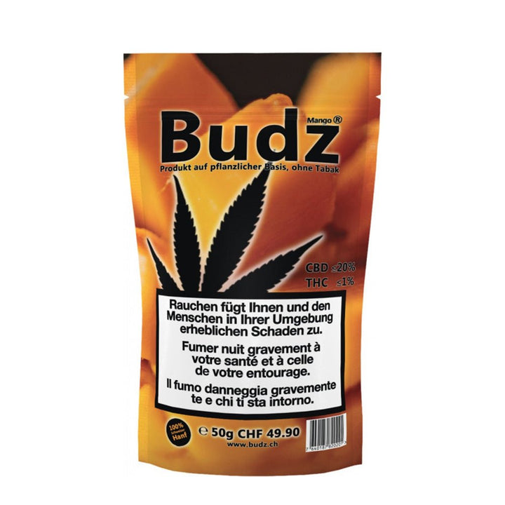Budz Mango Outdoor CBD 50g Packung Vorderseite