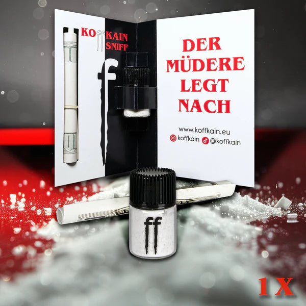 KOffKAIN Energy Sniff geöffnete Verpackung mit Slogan Der Müdere legt nach