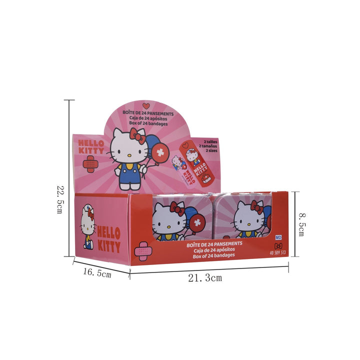 Take Care Hello Kitty Pflaster Display mit Metalldosen und Massangaben in cm
