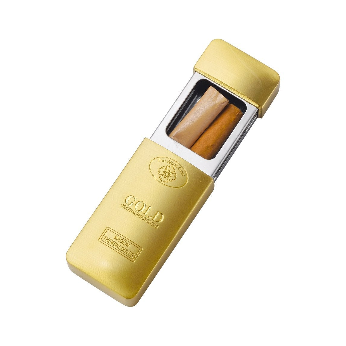 Goldbar Taschenaschenbecher geöffnet, Innenansicht zum Entleeren