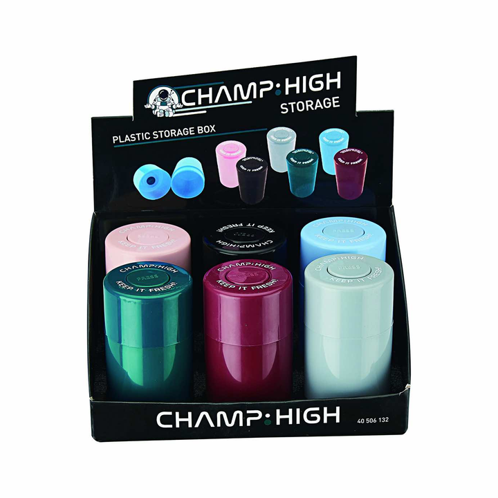 Champ High Storage Display mit 6 Vakuumdosen in verschiedenen Farben