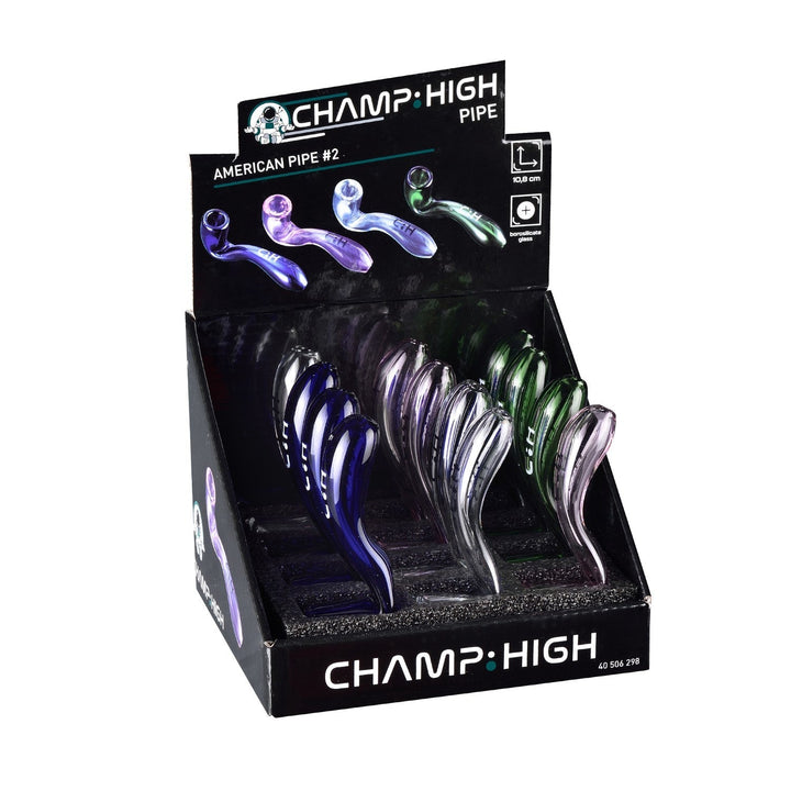 Display mit 12 Champ High American Pipe Pfeifen 108 mm