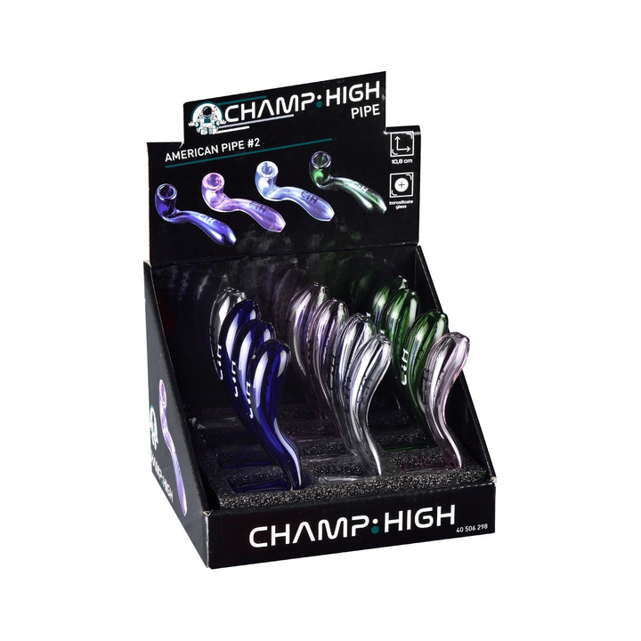 Display mit 12 Champ High American Pipe Pfeifen 108 mm